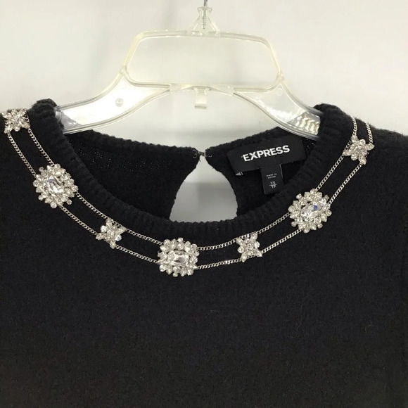 Express Knit Rhinestone Embellished Round Neck Holiday Party Sweater Size XS - Picture 4 of 7